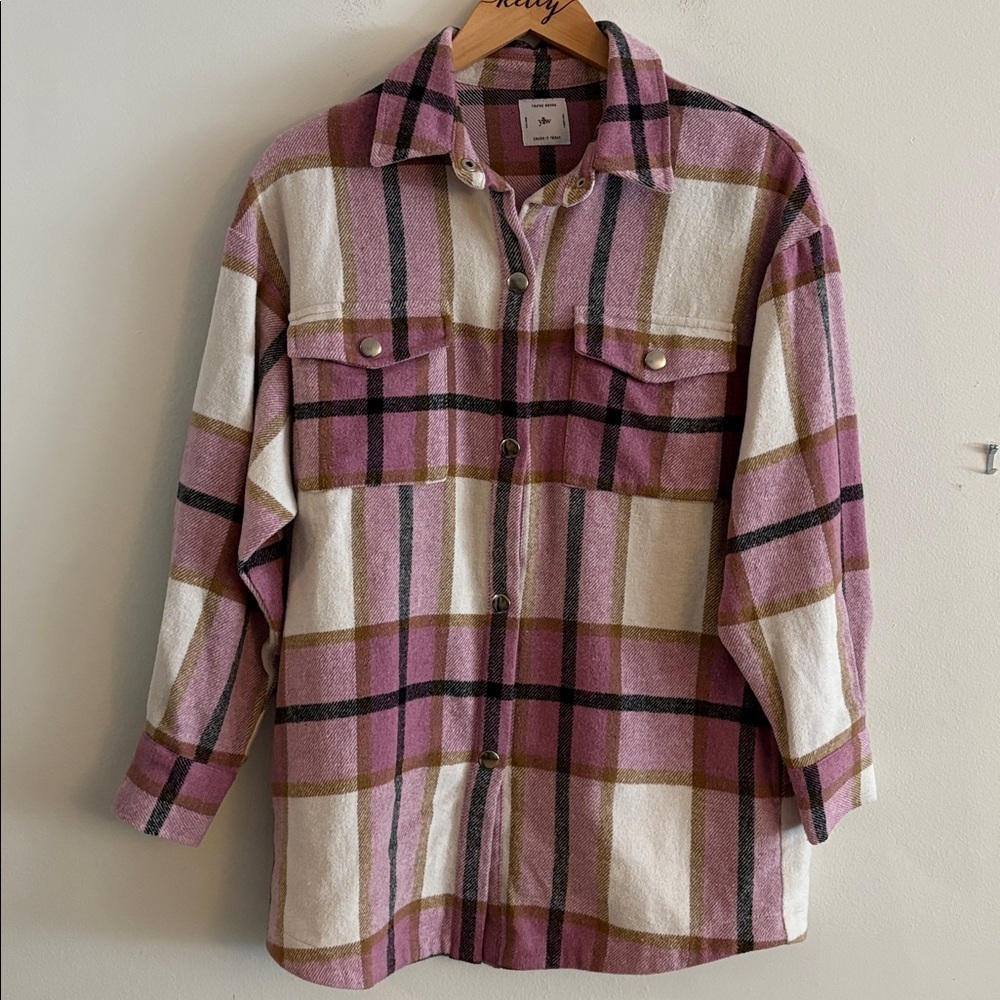 Yllw the Label Plaid Flannel Long Sleeve Shirt Top Size Small Shacket